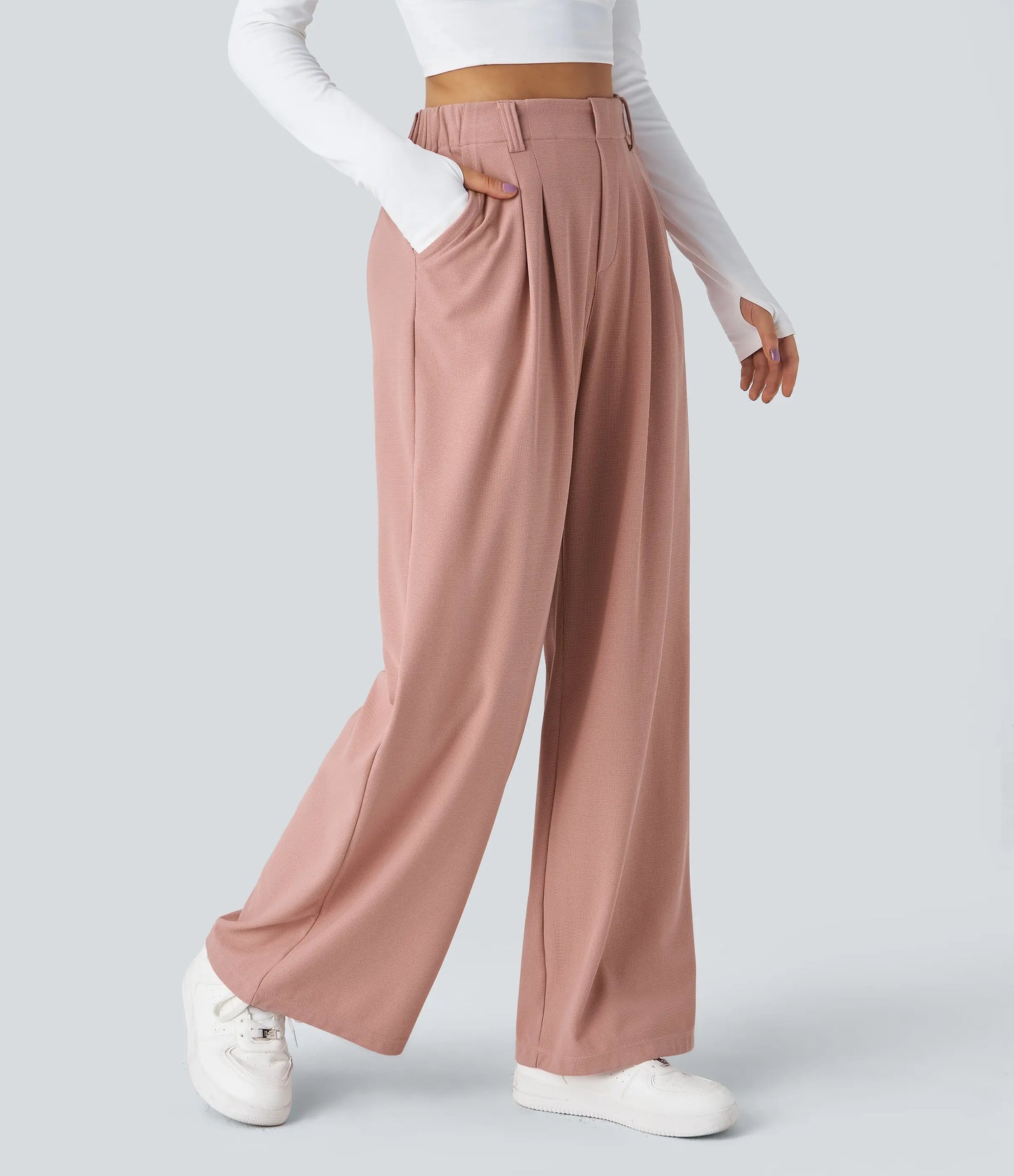 【Creator’S Pick】Halara Flex High Waisted Pocket Wide Leg Waffle Work Pants#Tiktokshopspringglowup